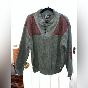 Vintage 90s Dick Idol size XL olive green and brown Henley fisherman knit